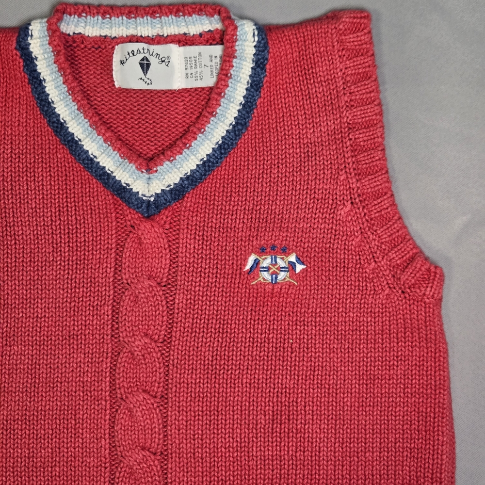 Kitestrings Nautical Kids Red Sweater Vest Boys Size 7 Cozy Comfy Warm